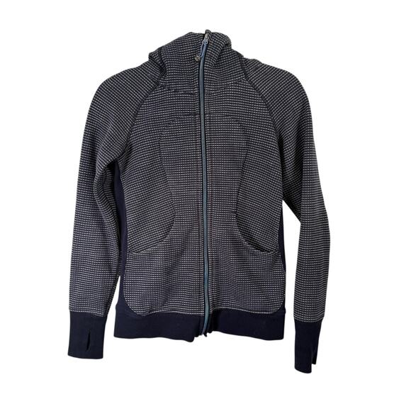 Lululemon Scuba Lined Hoodie Blue Double Polka Dot Full Zip Cropped Womens 4 - Picture 1 of 7